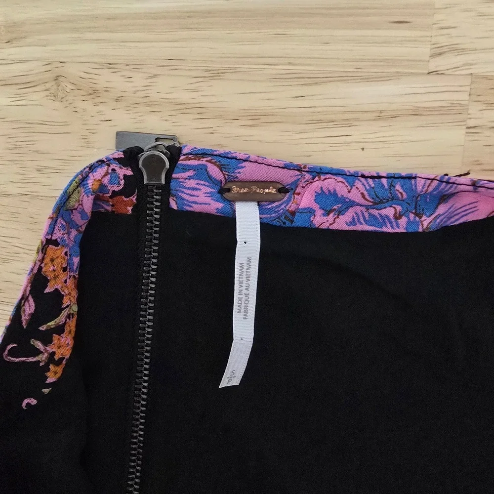 Free People Floral Paisley Ruffle Sleeve Mini Dress Black Pink Size Small